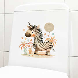 萌趣动物 斑马 马桶贴跨境可移除卫生间浴室家居背景贴纸MUP1655A