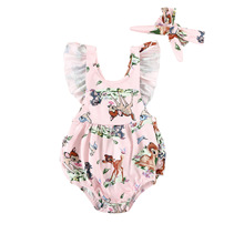 外贸包屁衣婴儿服  满印小鹿吊带三角哈衣 柔软可爱宝宝三角爬服