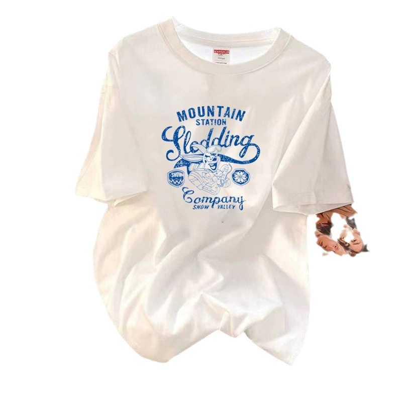 2023 летняя футболка из чистого хлопка TikTok Explosions, женская модная свободная модная женская футболка с принтом