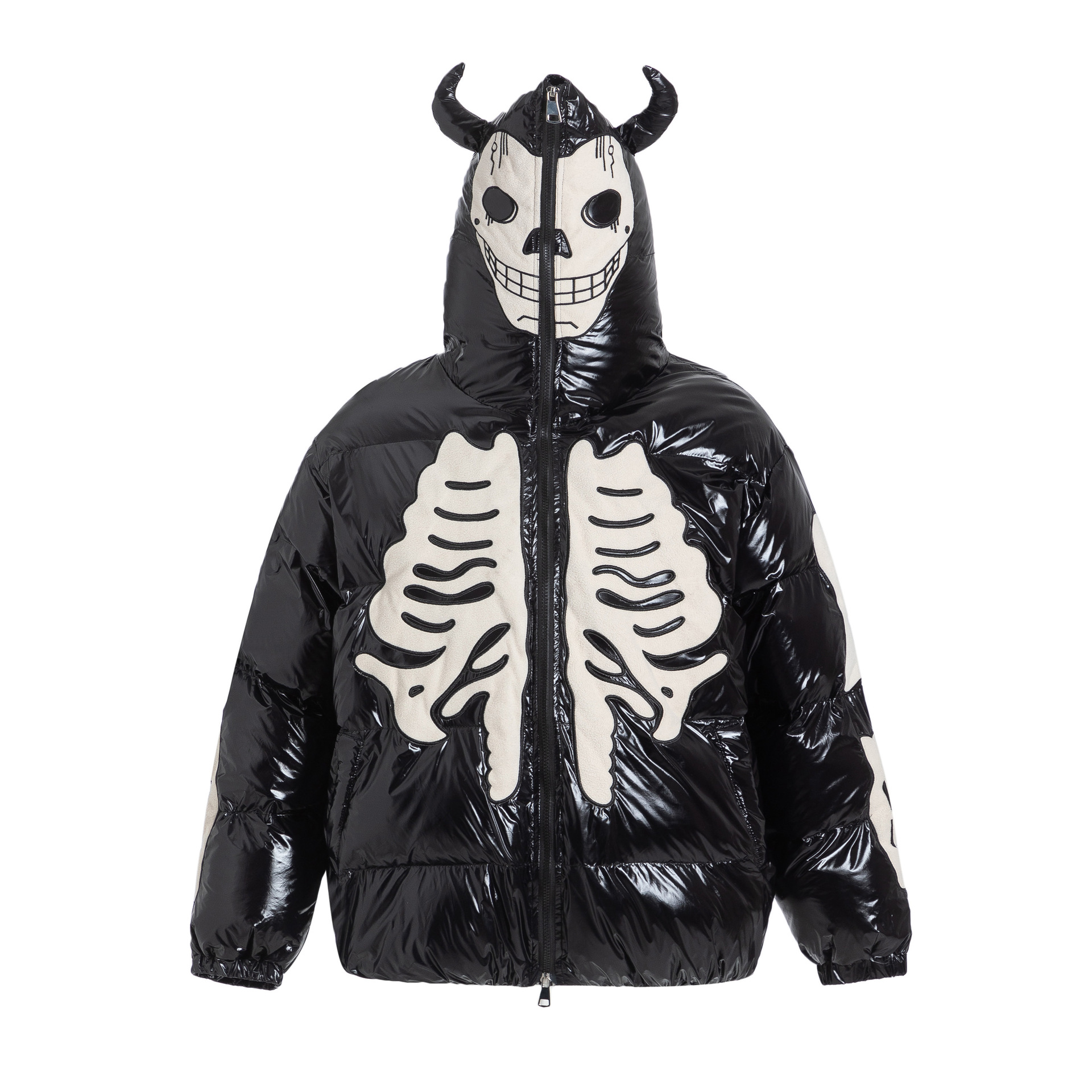 Men's Clothing Embroidery Skeleton Hooded Cotton Coat Men Hip Hop Loose Puffer Jacket_voghion.com