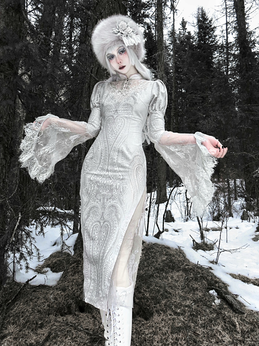 Call of the Snow Country Gothic Jacquard Velvet Fishtail Improved Cheongsam Dress Winter