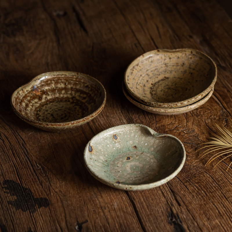 Vintage stoneware single-sided roll-up bowl tea bowl rice bowl new Chinese-style homestay tea room dessert bowl dessert bowl