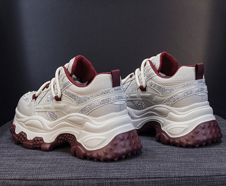 Giày sneaker nữ chunky đế dày phối đá pha lê, tăng chiều cao, siêu nhẹ, thể thao thời trang — 5022-1 đỏ lót lông, 5022 đỏ một lớp chi tiết 14