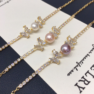Sparkling Zircon Natural Freshwater Pearl Bracelet Adjustable Pearl Bracelet Color-Preserving Internet Celebrity Pearl Jewelry Wholesale