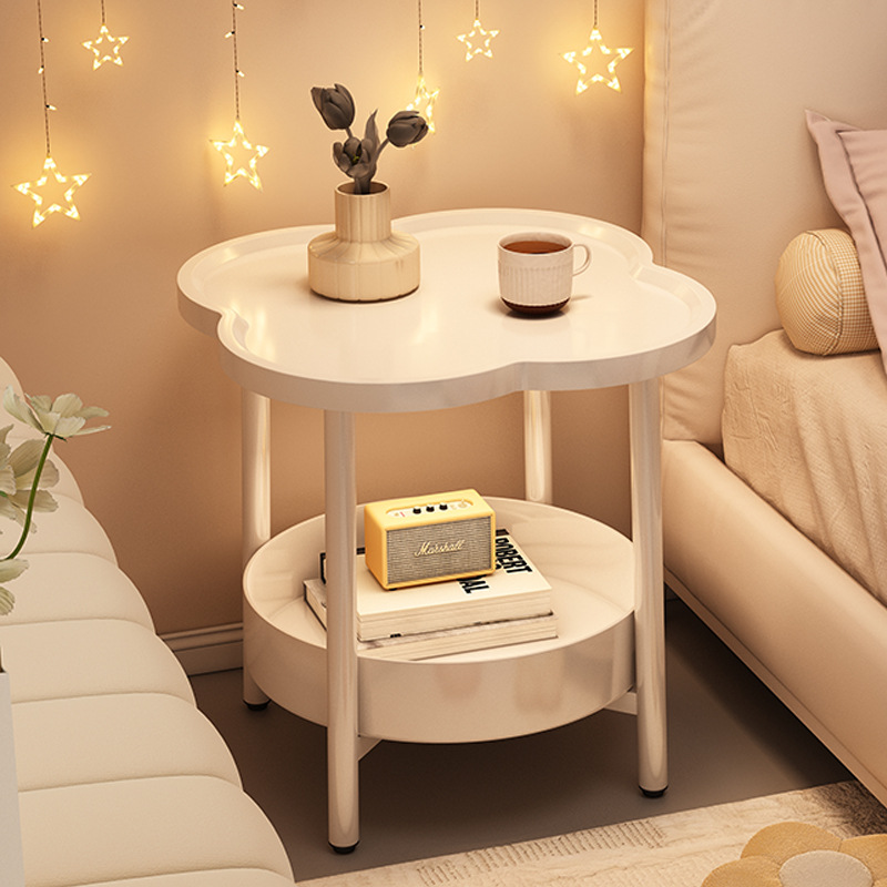 Bedside Table with Iron Legs and Storage Shelf for Bedroom, 2026 New Model, Small Creative Cream-Style Bedside Side Table