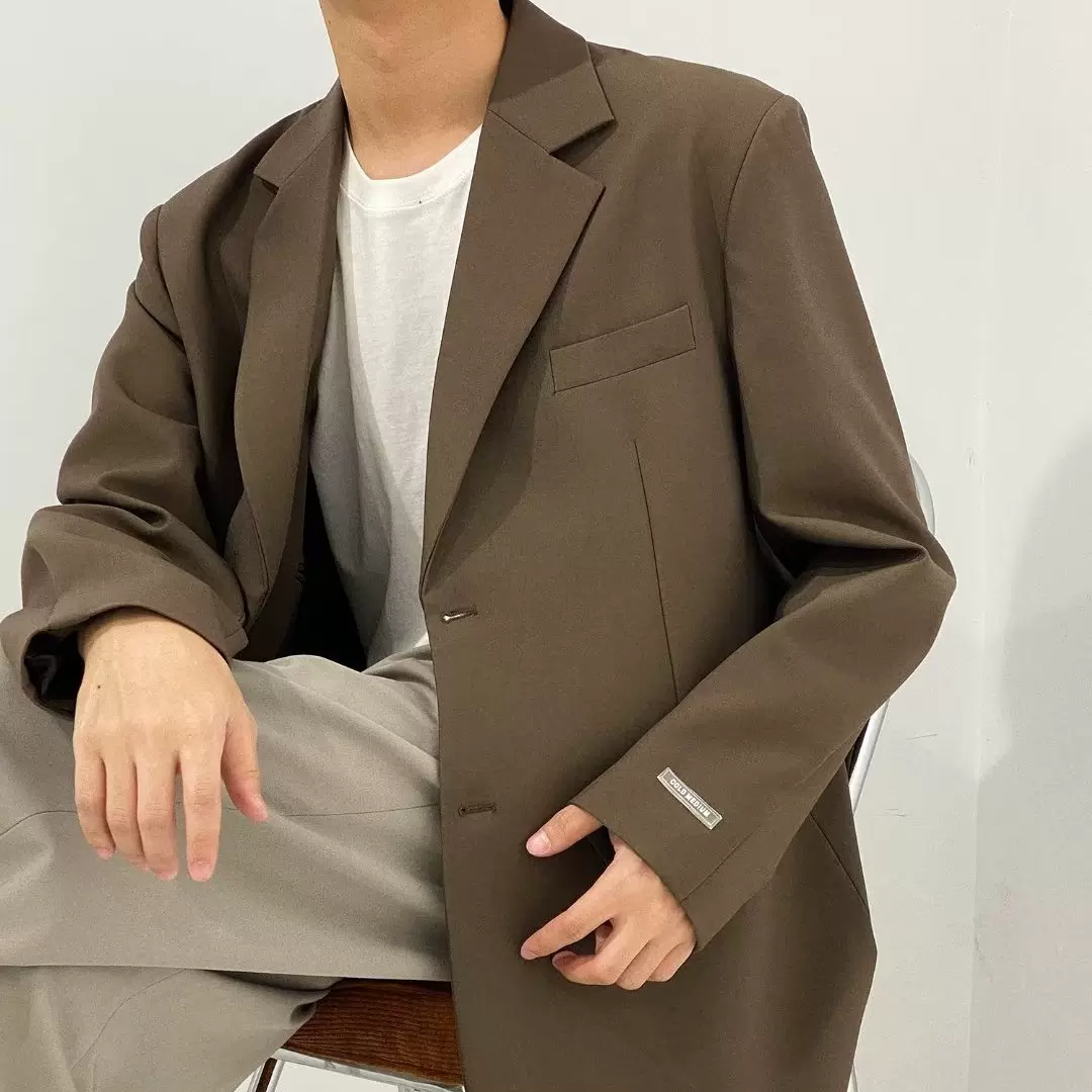 秋季新品男士轻熟痞帅休闲百搭纯色西服时尚上衣潮流宽松西装外套