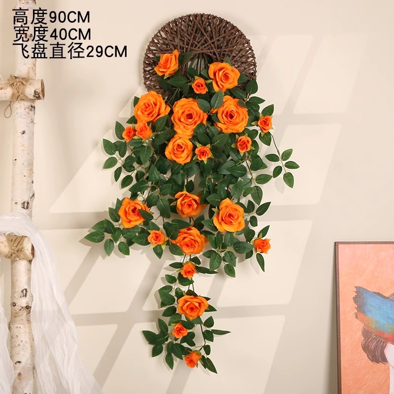 Simulación transfronteriza rosa colgada en la pared de plástico artificial de flores藤 acondicionado de aire acondicionado de pared de hogar orquídea colgante de orquídea decorada planta de藤