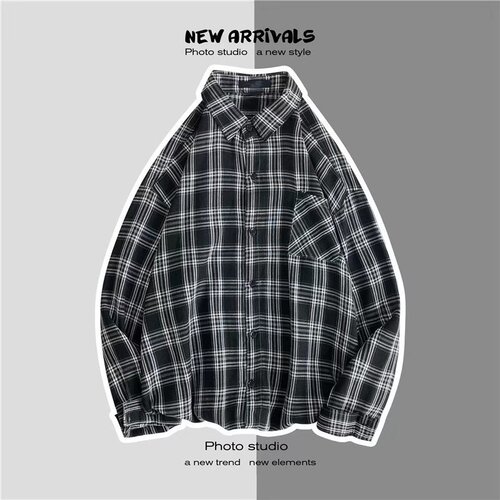 Fashion trend retro men's plaid shirt Hong Kong style temperament casual cardigan shirt long-sleeved lapel shirt wholesale