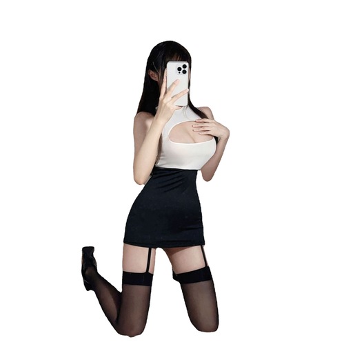 High-quality breast-leaking secretary outfit, sexy underwear, sexy jumpsuit, uniform, temptation and passion suit, pure desire, no need to take off cos