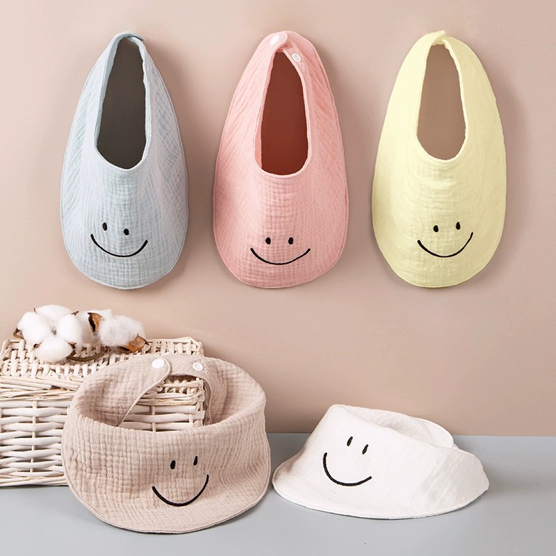 Pure Cotton Triangle Towel, Crepe Cloth Baby Bib, Newborn Anti-Spit-Up Saliva Towel, Smiley Face Style, Waterproof and Anti-Dirt