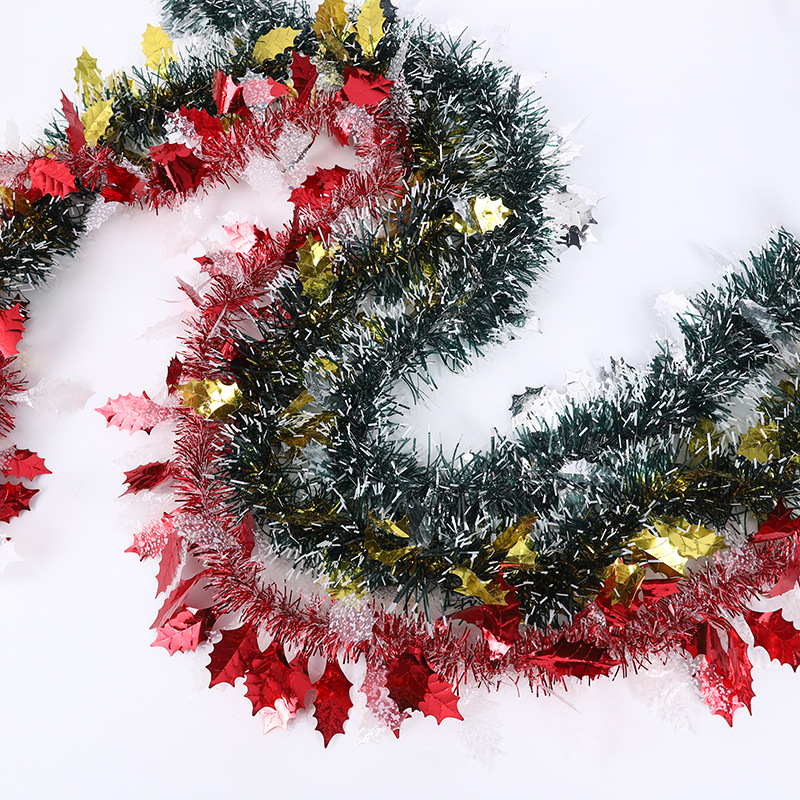 Transfronterizo de lana de Navidad tira de decoración de vacaciones árbol de Navidad adornos verde oscuro borde blanco hoja colgante decoración tira de color 2 M