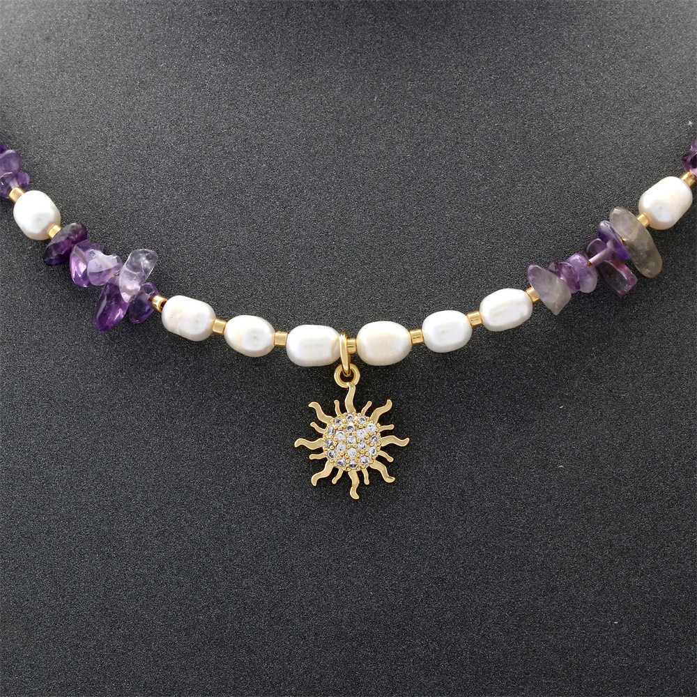 Ig Style Geometric Freshwater Pearl Glass Gravel Beaded Inlay Zircon Necklace display picture 6
