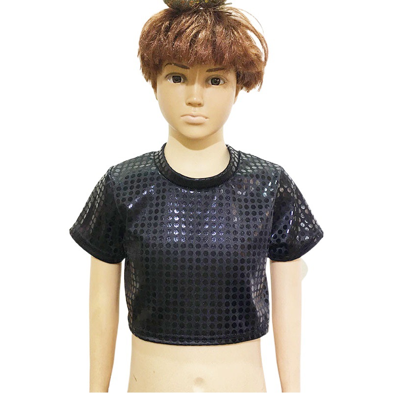 Chorus niños traje adulto lunares lentejuelas láser manga corta ombligo superior cuello redondo Camiseta