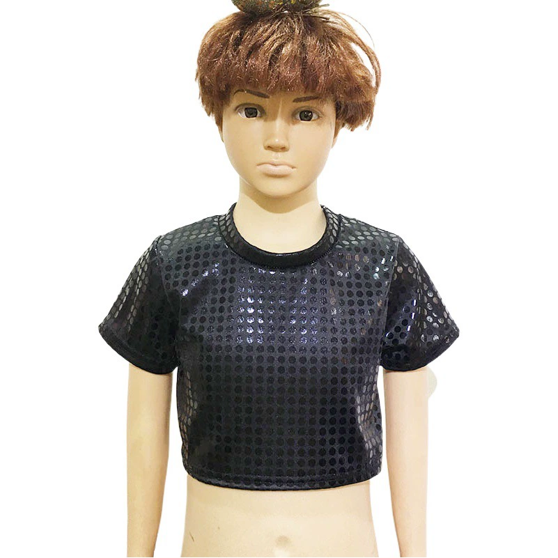 Детский костюм хора в горошек с блестками, укороченный топ с короткими рукавами, футболка с круглым вырезом