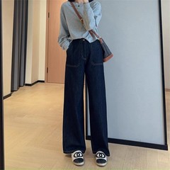LM814神仙长裤天丝棉立体明线高腰显瘦直筒阔腿牛仔裤女2025秋