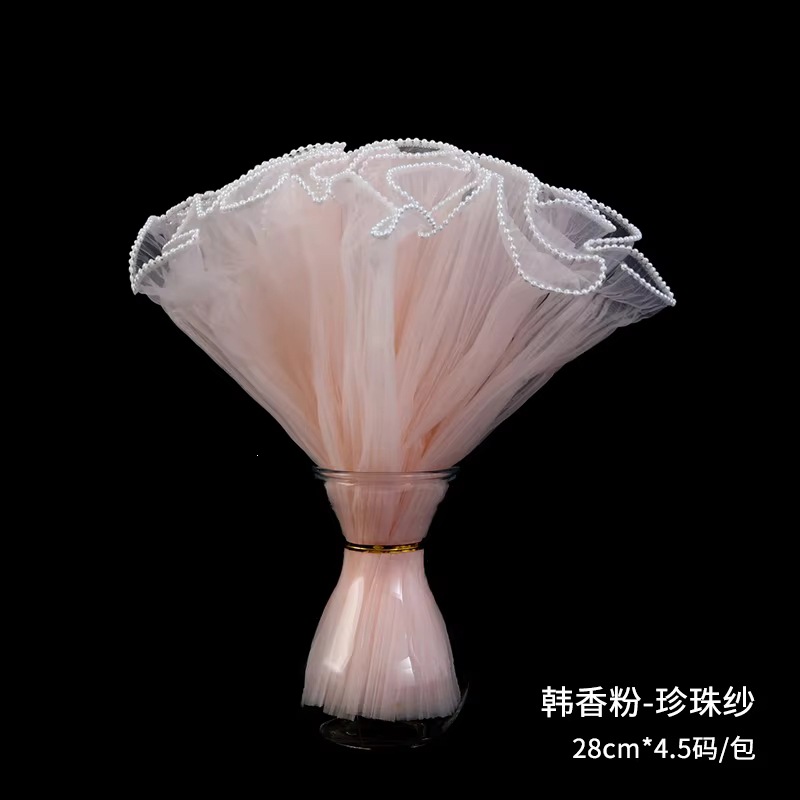 Wave Flower Wrapper Mesh White Pearl Edge Waterproofing Material de embalaje de ramo de flores