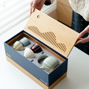 Antique Five Famous Kilns, One Pot, Four Cups, Dry Bubble Tea Set, High-End Ceramic Kung Fu Tea Cup, Accessible Luxury Gift Box