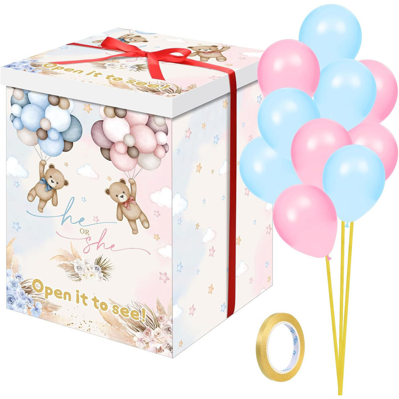Gender Reveal Balloon Box, Bear Party Decorations, Photo Props, Cross-Border Blue and Pink Venue Setup for Gender Reveal