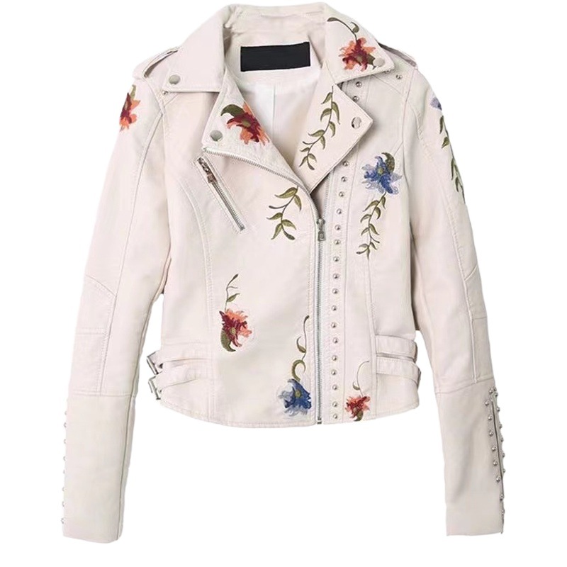 European and American Cross-Border 2025 Spring and Autumn New Style Mature Temperament Studded Embroidered Pu Heavy Metal Fashion Women's Leather Jacket