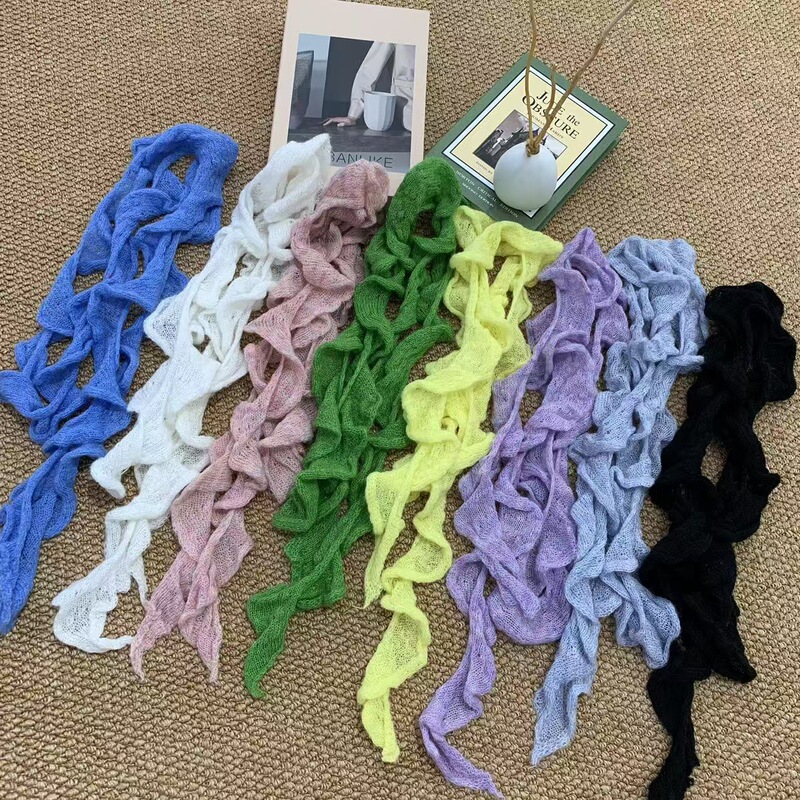 Irregular Spiral Knitted Scarf Candy Color Niche Design Y2K Girl Decorative Narrow Slender Mohair Scarf