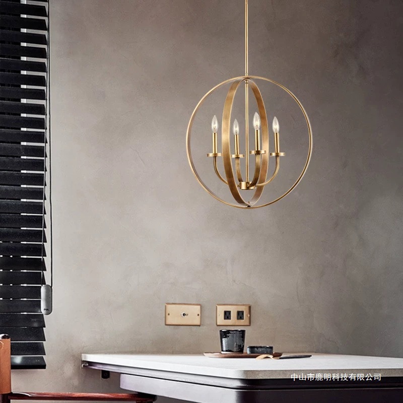 美式复古乡村球形全铜吊灯个性创意餐厅酒店民宿灯别墅客厅卧室灯