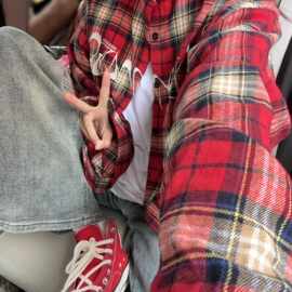 美式复古刺绣红色格子防晒衬衫夏男女长袖宽松春秋季衬衣外套跨境
