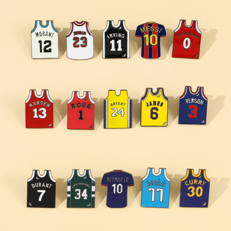 NBA Basketball Jersey Brooch European and American Cartoon Kobe Curry Jordan Star Clothes World Cup Brooch Wholesale