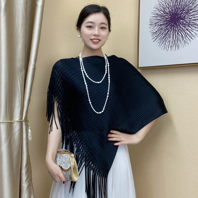 [新セイチー] 某音の人気のゆったりとしたアイスシルクショールタッセルチャイナドレス中空カーディガンアウターウェア|undefined
