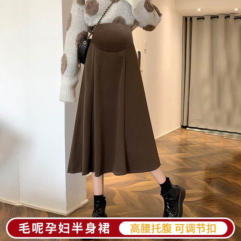 孕妇装孕妇装毛呢半身裙秋冬季新款外穿腰显瘦中长款a字裙子|undefined