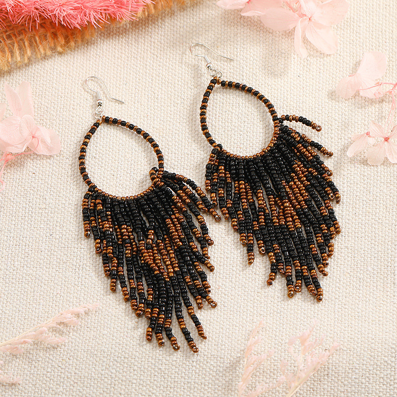 1 Pair Fashion Color Block Alloy Beaded Tassel Women's Earrings display picture 13