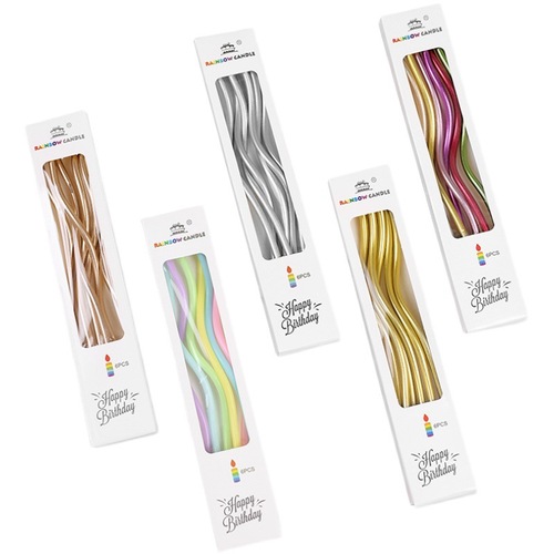 Electroplated Colorful Retro Curved Candle Insert Birthday Cake Party Decoration Spiral Wave Curved Thread Candle