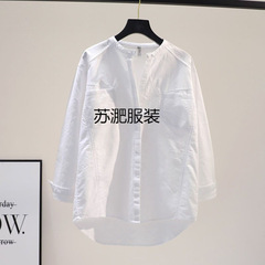 女性用白シャツジャケット、春と秋の婦人服、新しい韓国風、ゆったりとした気質、多用途の長袖インナーシャツ、黒