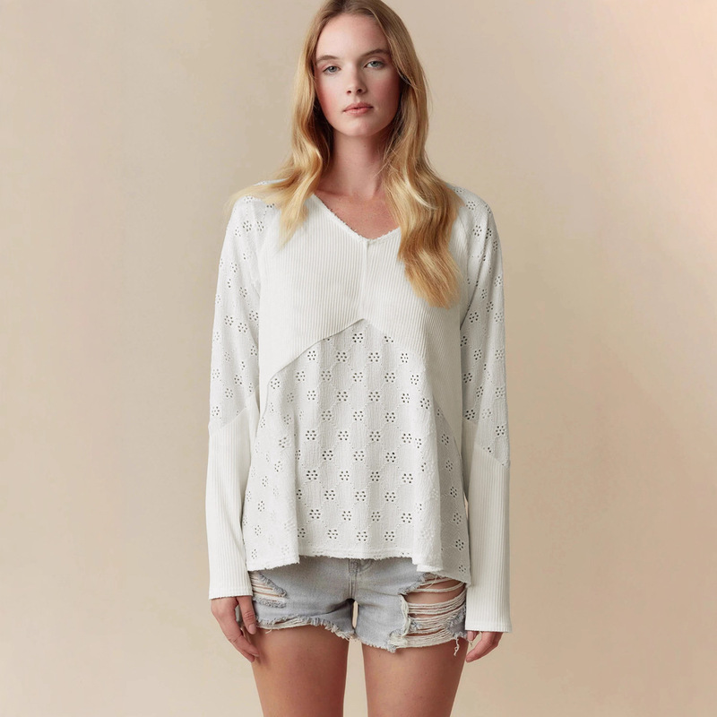 Trendy Solid Color Jacquard Shirt Women's Embroidered Pullover Textured Knit Long Sleeve Top Cross-Border Women's New Fashion