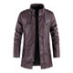 Mid-length Leather Jacket Autumn and Winter European and American Men's Motorcycle Leather Jacket Amazon Trendy Collar Zipper PU Leather Jacket