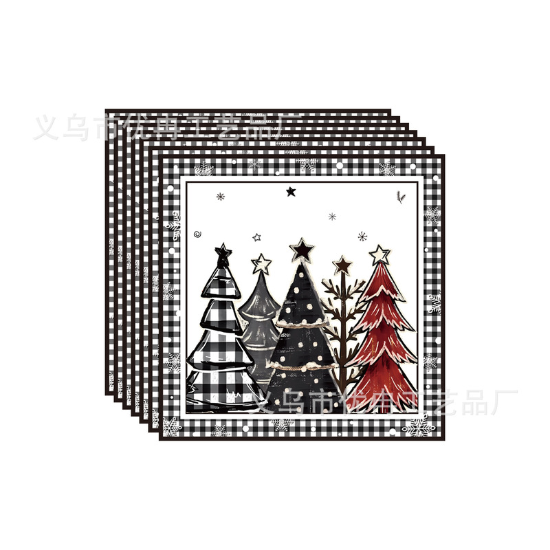 クリスマス白黒方眼クリスマスツリーテーマ使い捨て紙皿テーブルクロスティッシュパーティー装飾配置用品|undefined