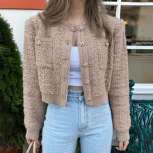 韩国东大门女装2025秋季新钩花圆领单排扣长袖毛衣小香风女