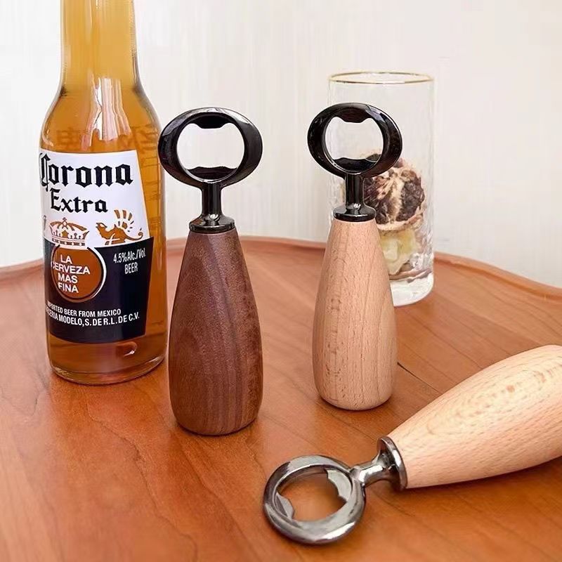 Botella de acero inoxidable de madera maciza de nogal negro, abrebotellas de cerveza, abrebotellas de refrescos de bebidas, destornillador de madera