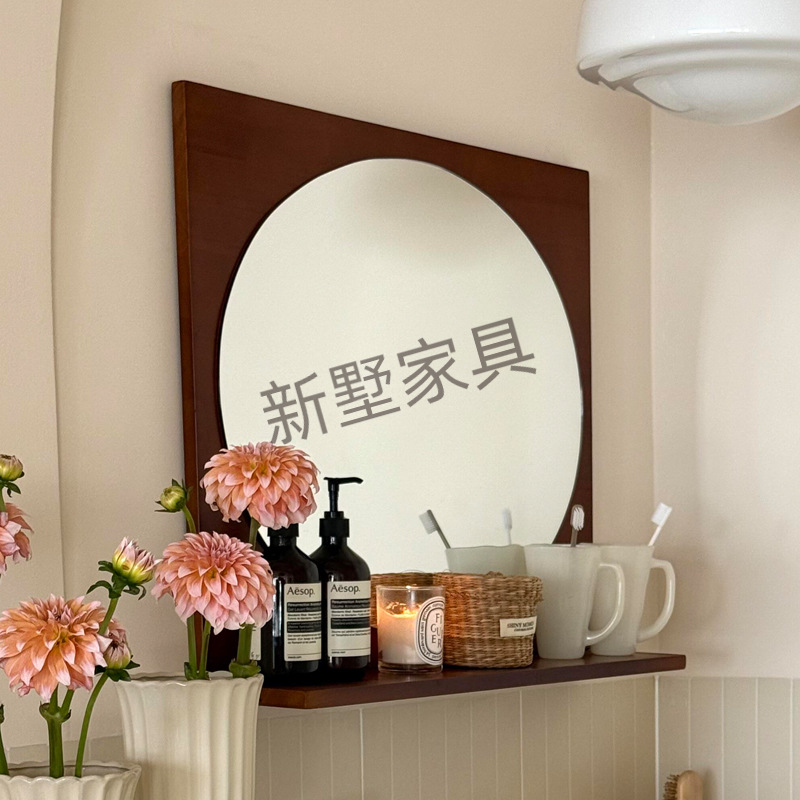 New House French Retro Bathroom Mirror Oval with Shelf Bathroom Mirror Bathroom Mirror Countertop Makeup Mirror