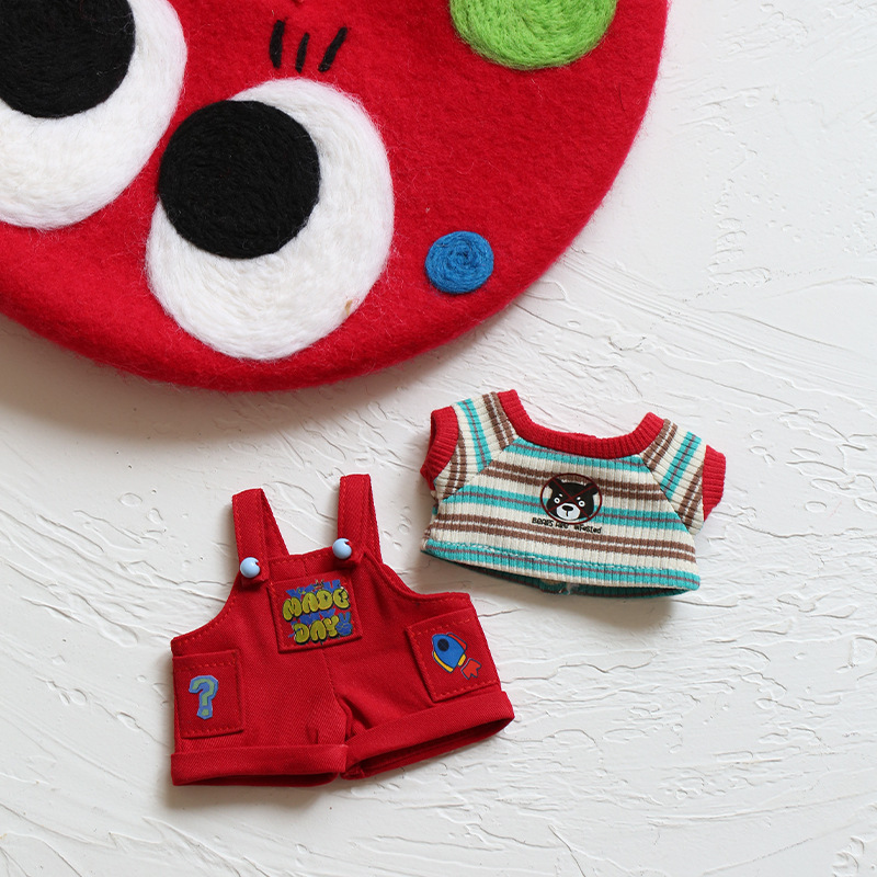Only Selling Clothes: Labubu Doll Nyota Outfit, Red Overalls Set, Sitting Party Overalls Set