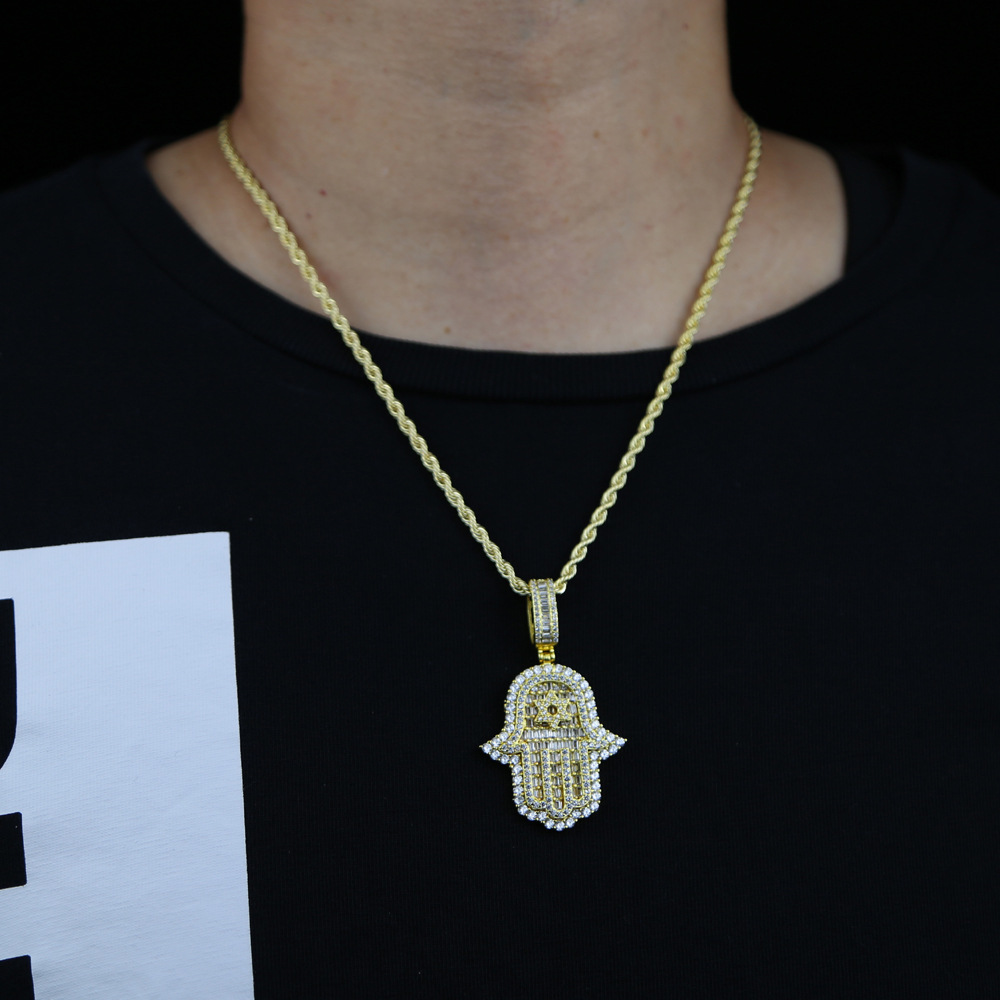 40g Weight Zircon Inlay Material Pendant Necklace Classification 1 Piece Quantity Hip-hop Palm Star Copper Inlay Zircon Men's Pendant Necklace
