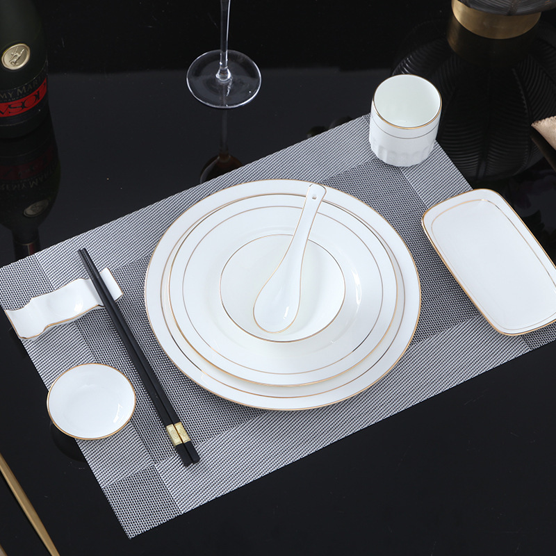 Jingdezhen Tableware Hotel Clubhouse Banquet Ceramic Bowls and Chopsticks Plates Gold-Rimmed Bone China Bowl and Plate Set Jingdezhen Ceramics Jingdezhen Tableware Hotel Clubhouse Banquet Ceramic Bowls and Chopsticks Plates Gold-Rimmed Bone China Bowl and Plate Set Jingdezhen Ceramics