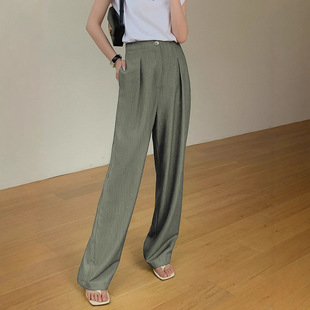 Temperament Commuting Style Solid Color Wide Leg Pants Women's Ready Stock 2025 Spring New High Waisted Loose Slim Easiest for Match Suit Pants