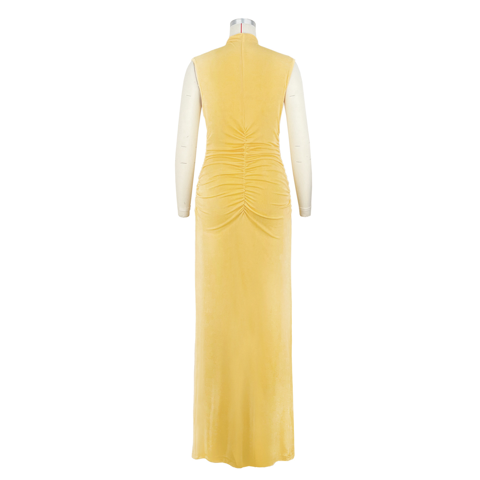 Women Clothing Goods Half Turtleneck Pleated Waist Slimming Sleeveless High Elastic Maxi Dress