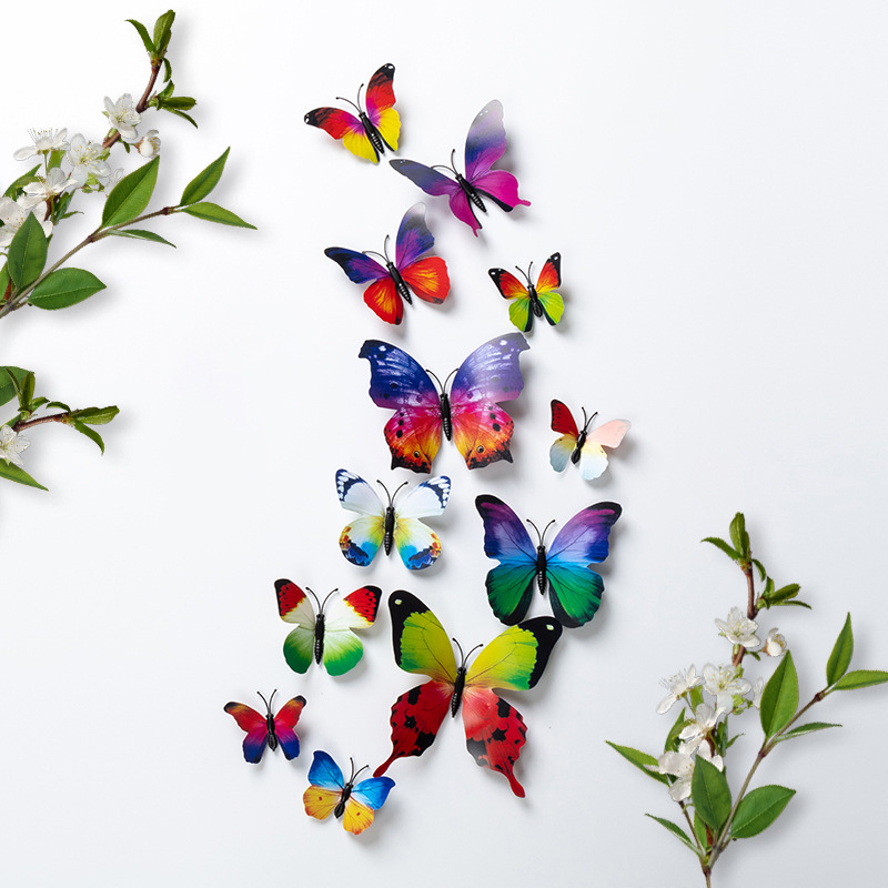 Etiqueta engomada de pared tridimensional 3D simulación mariposa pvc plástico color mariposa imán imán refrigerador decoración del hogar de alta calidad