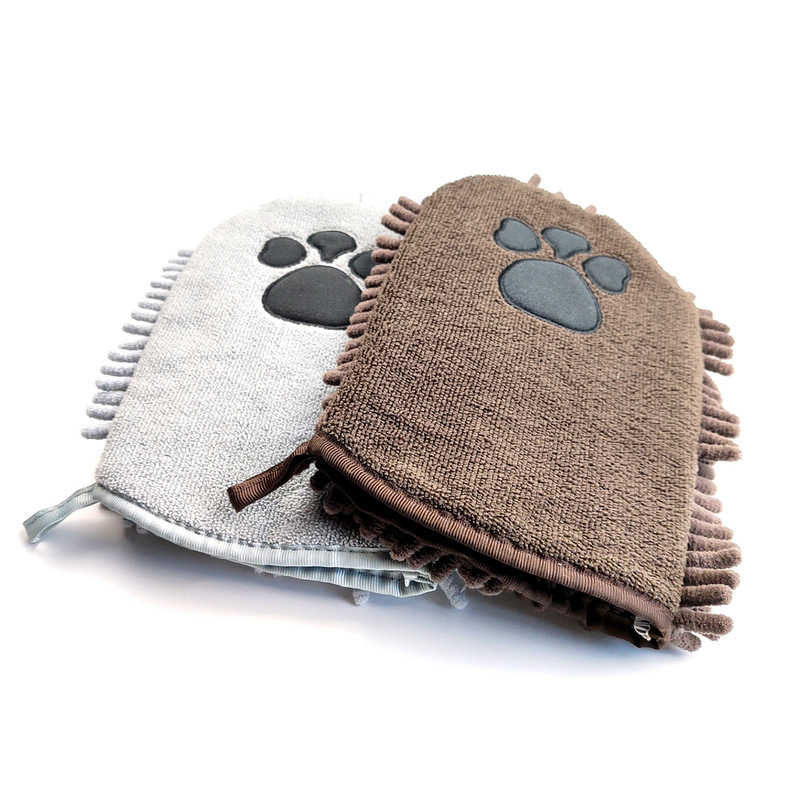 Microfiber Chenille Towel Pet Cleaning Gloves Pet Dog Claw Embroidered Pet Shop Bath Gloves