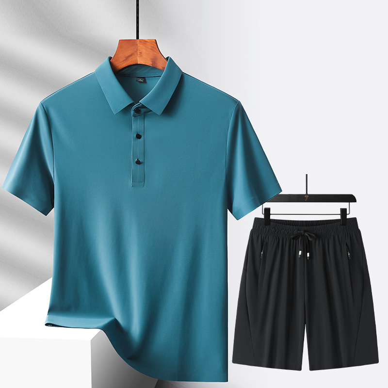 Nuevo traje de ocio deportivo, traje de ocio de hielo multicolor opcional, pantalones cortos de polo, un juego de color sólido para hombres y mujeres