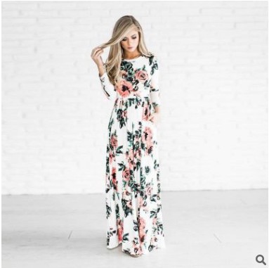 现货低价清仓请私聊wish爆款 长袖印花连衣裙长裙多色多码 23元