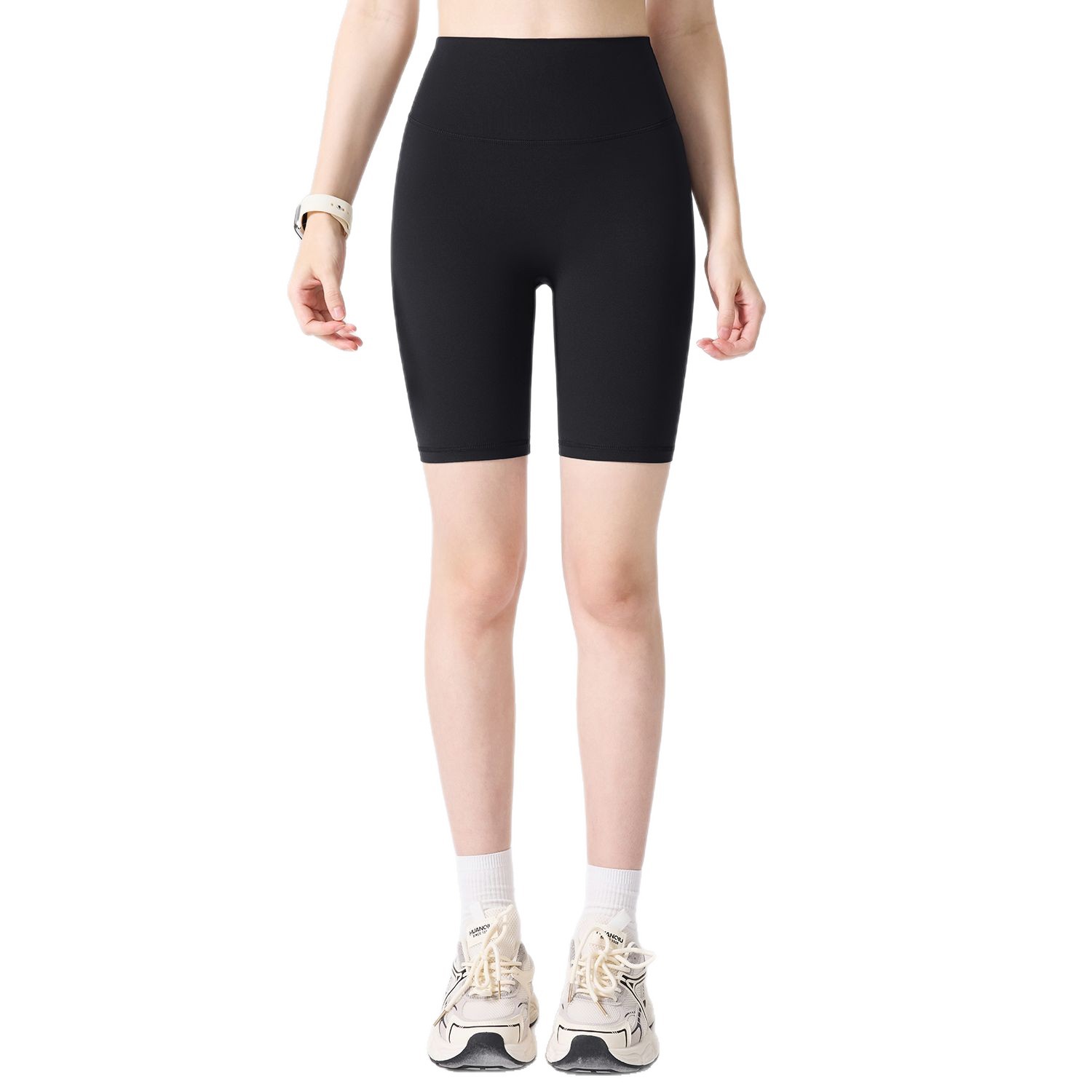 Nylon 66 pantalones cortos de yoga sin líneas avergonzadas, pantalones de gimnasio de cintura alta y abdomen cerrado para correr pantalones deportivos apretados para mujeres