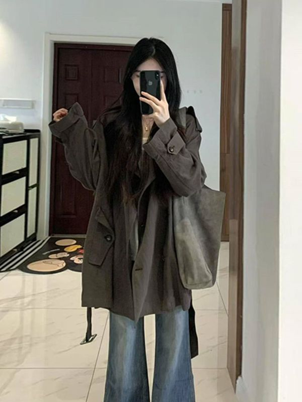 小个子巨好看棕色风衣外套女2025秋季新款宽松韩版感韩系短款|undefined
