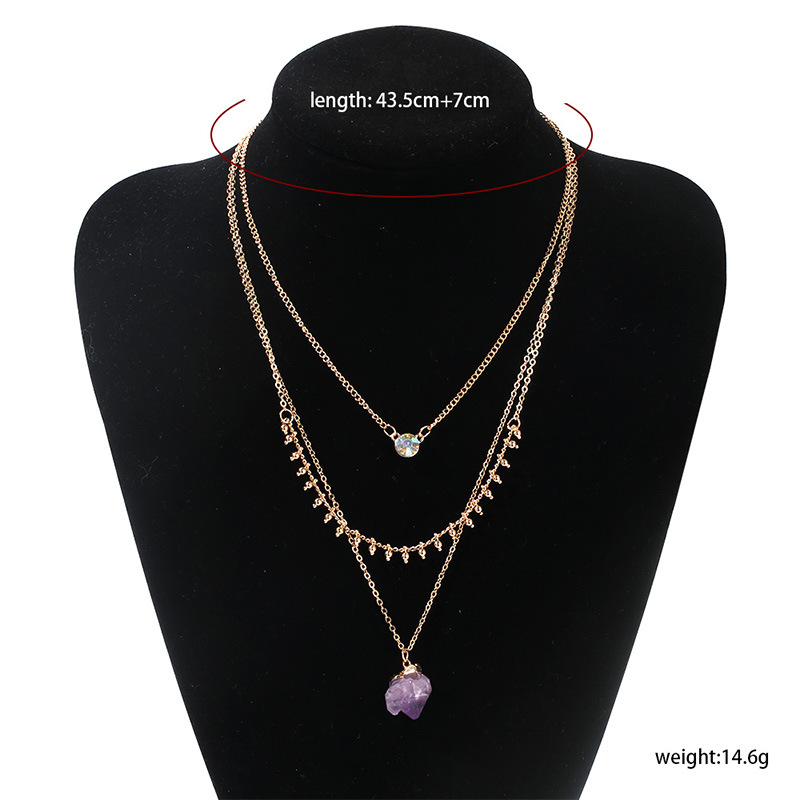 17g Weight Sweet Geometric Artificial Crystal Copper Necklace Layered Plating Copper Necklaces